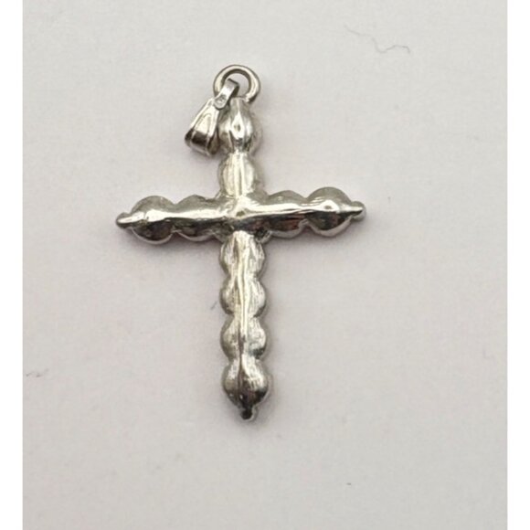 Vintage Silver Tone Cross Pendant Garnet Red Rhinestones Religious Christian - Picture 2 of 6